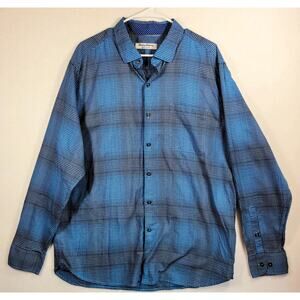 Tommy Bahama Prima Cotton Long Sleeve Blue Plaid Button Down Shirt Size XL